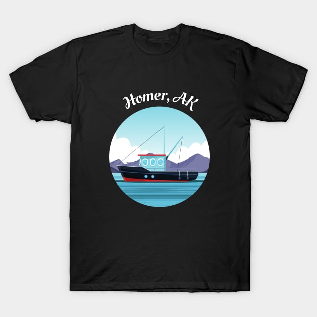 Homer Fishing Lover Alaska Cartoon Fishing Boat Fisherman Art T-Shirt by twizzler3b